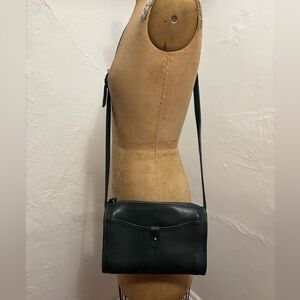 Vintage Liz Claiborne Leather Crossbody Bag Dark Green Mini Purse 90s Minimalist